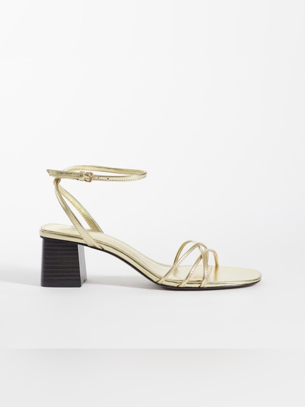 Mango Gold Strappy Block Heel Sandals - Size 39 (US 8.5/9)